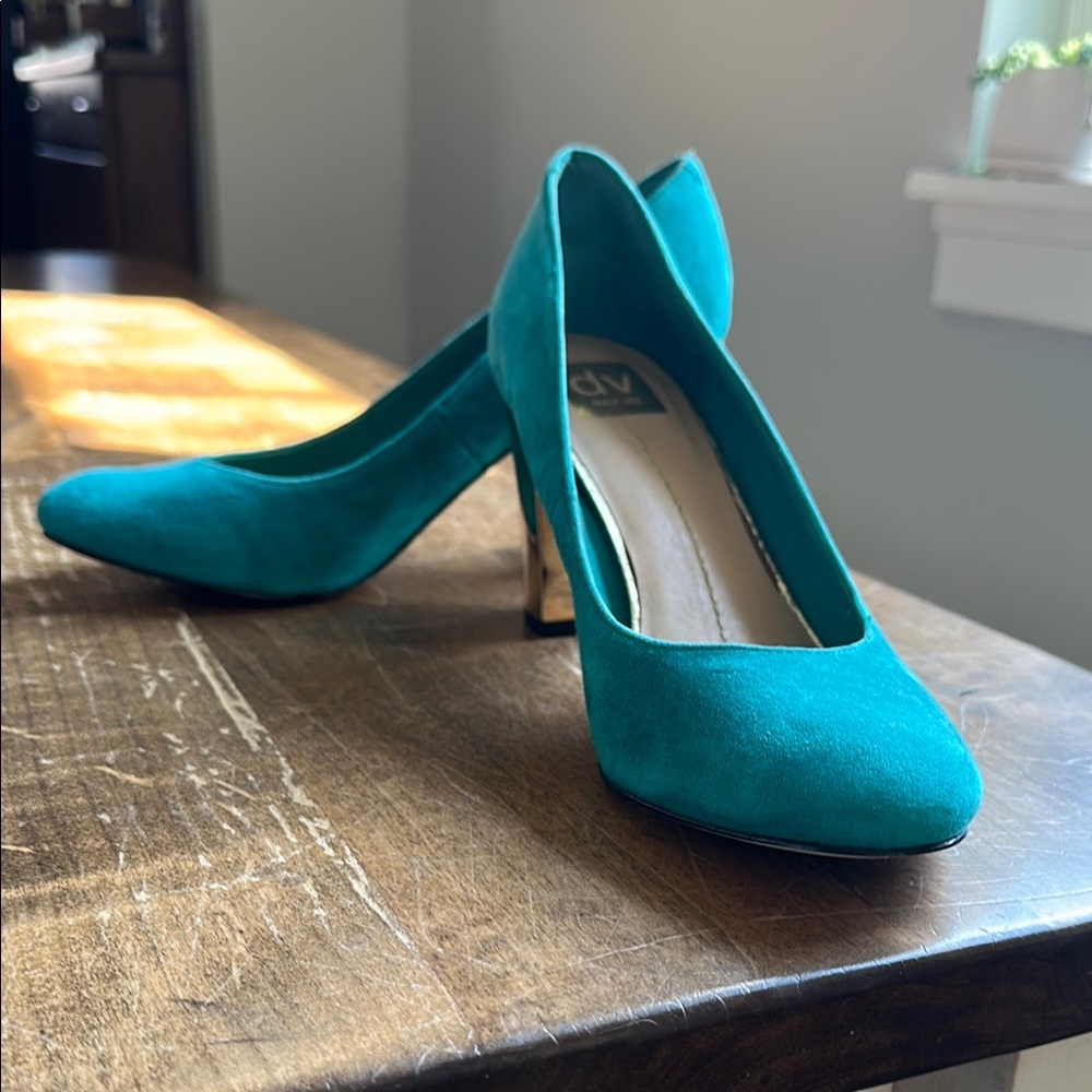 Dolce Vita teal suede heels